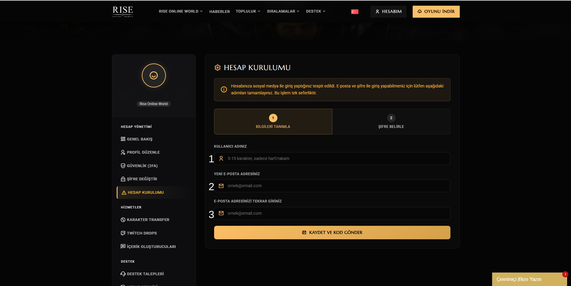 Kurulum yapacağınız hesabınız da kullanmak istediğiniz Kullanıcı adını buraya giriniz.png